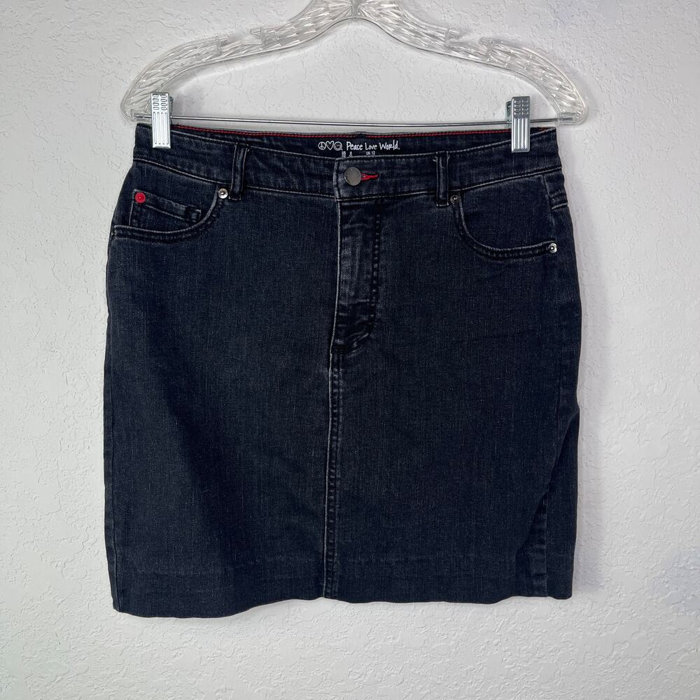 Peace Love World black denim mini skirt size US 8 cotton blend goth punk casual